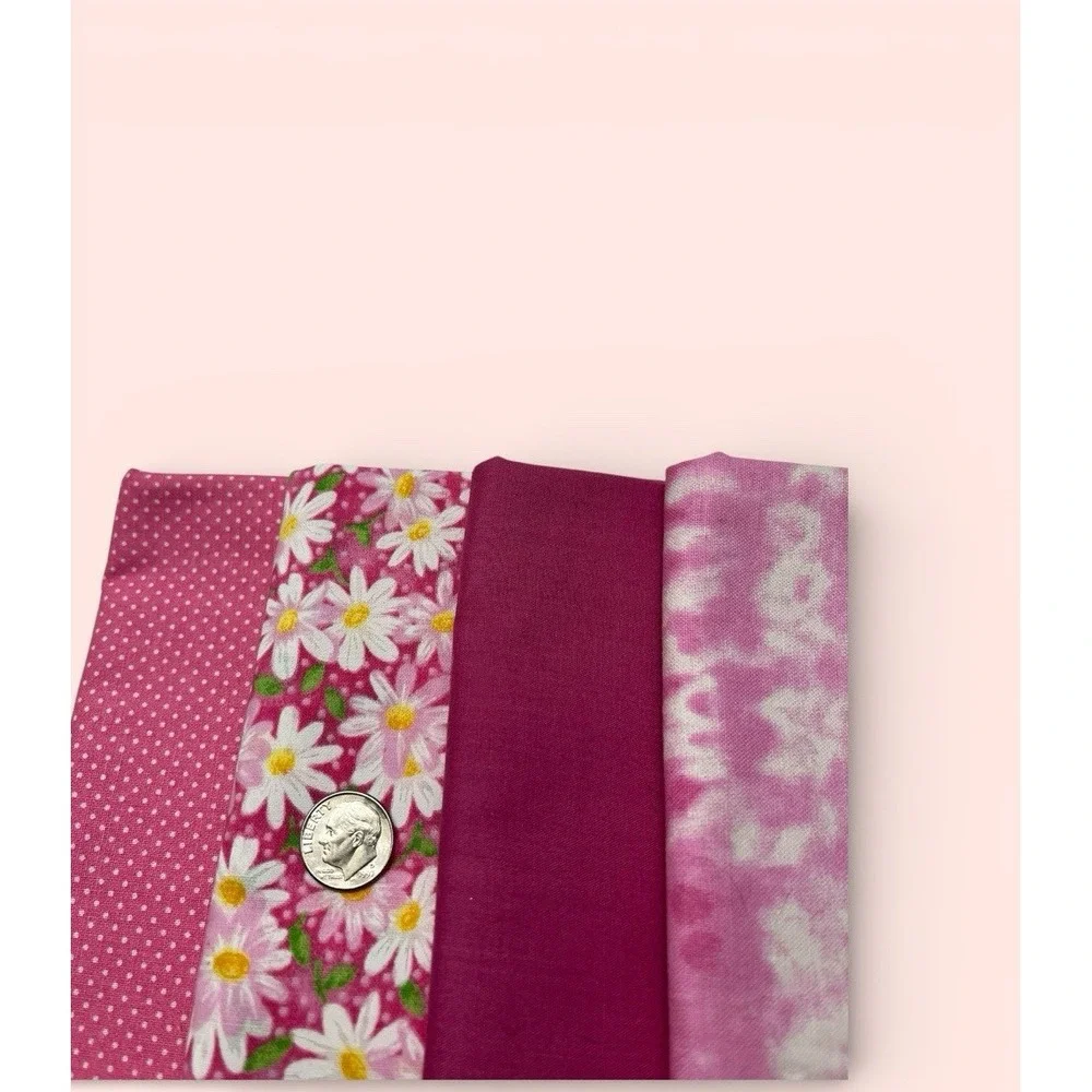 Quilt Craft Fabric 100% Cotton 4 Remnants Pink‎ Floral Tye Dye Polka Dot Solid